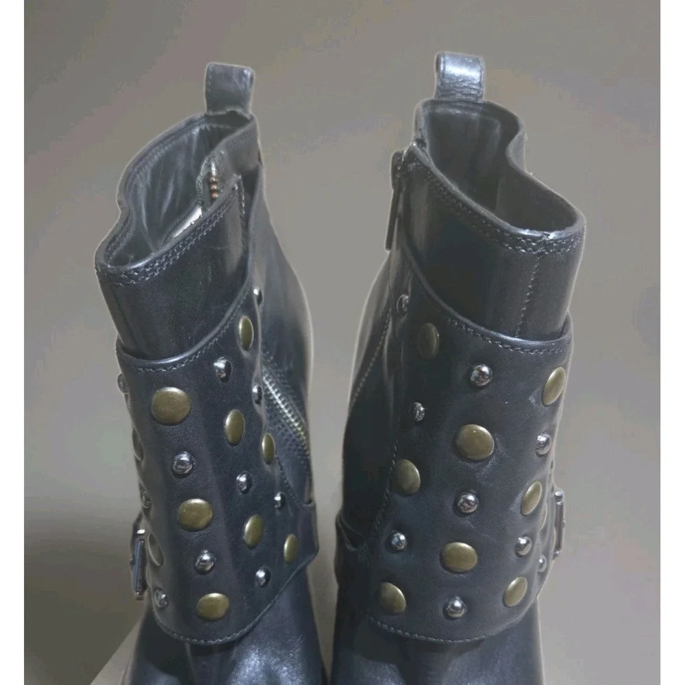 Michael Kors Boot Women 11M Bryn Leather Stud Buckle Side Zip Ankle Moto Rock Ex